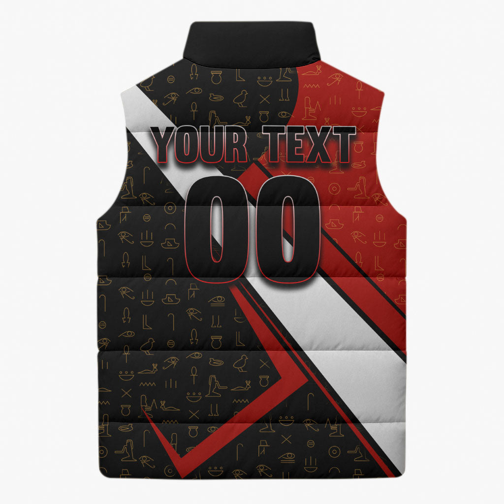 Personalized Egypt Soccer Sobek Crocodile Mascot Sleeveless Puffer Jacket Ancient Egyptian Hieroglyphic Stripe