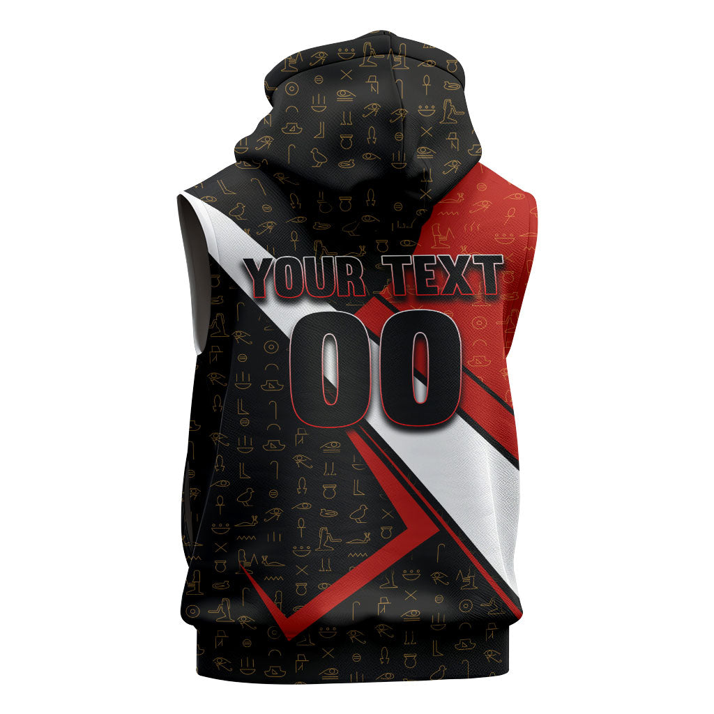 Personalized Egypt Soccer Sobek Crocodile Mascot Sleeveless Zip Hoodie Ancient Egyptian Hieroglyphic Stripe