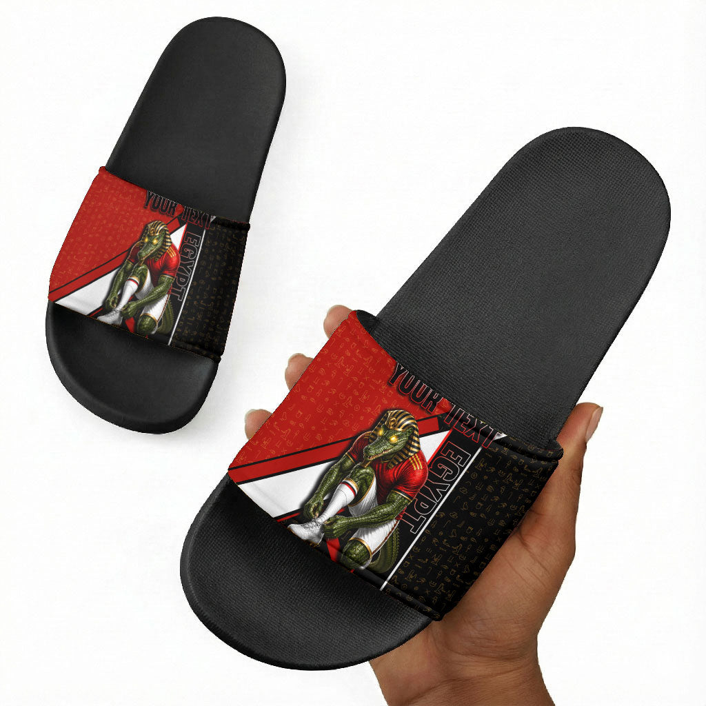 Personalized Egypt Soccer Sobek Crocodile Mascot Slide Sandals Ancient Egyptian Hieroglyphic Stripe