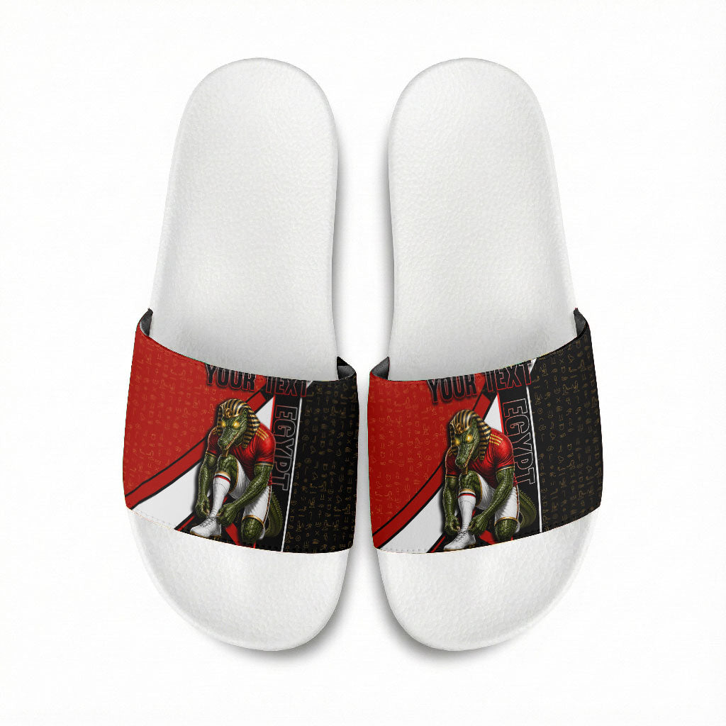 Personalized Egypt Soccer Sobek Crocodile Mascot Slide Sandals Ancient Egyptian Hieroglyphic Stripe