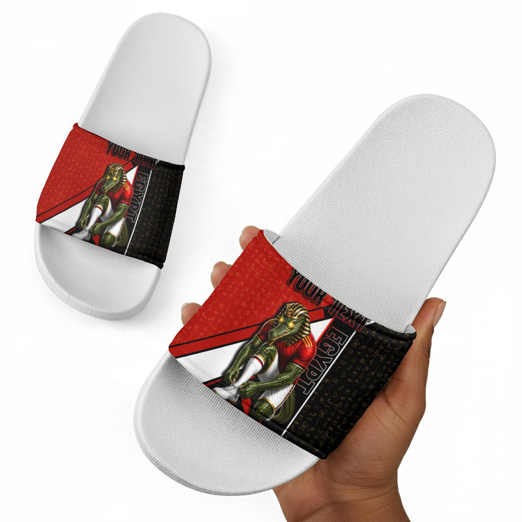 Personalized Egypt Soccer Sobek Crocodile Mascot Slide Sandals Ancient Egyptian Hieroglyphic Stripe