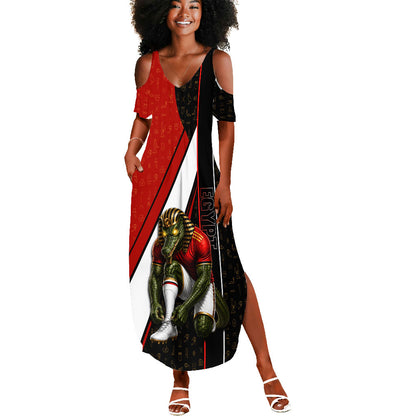Personalized Egypt Soccer Sobek Crocodile Mascot Summer Maxi Dress Ancient Egyptian Hieroglyphic Stripe