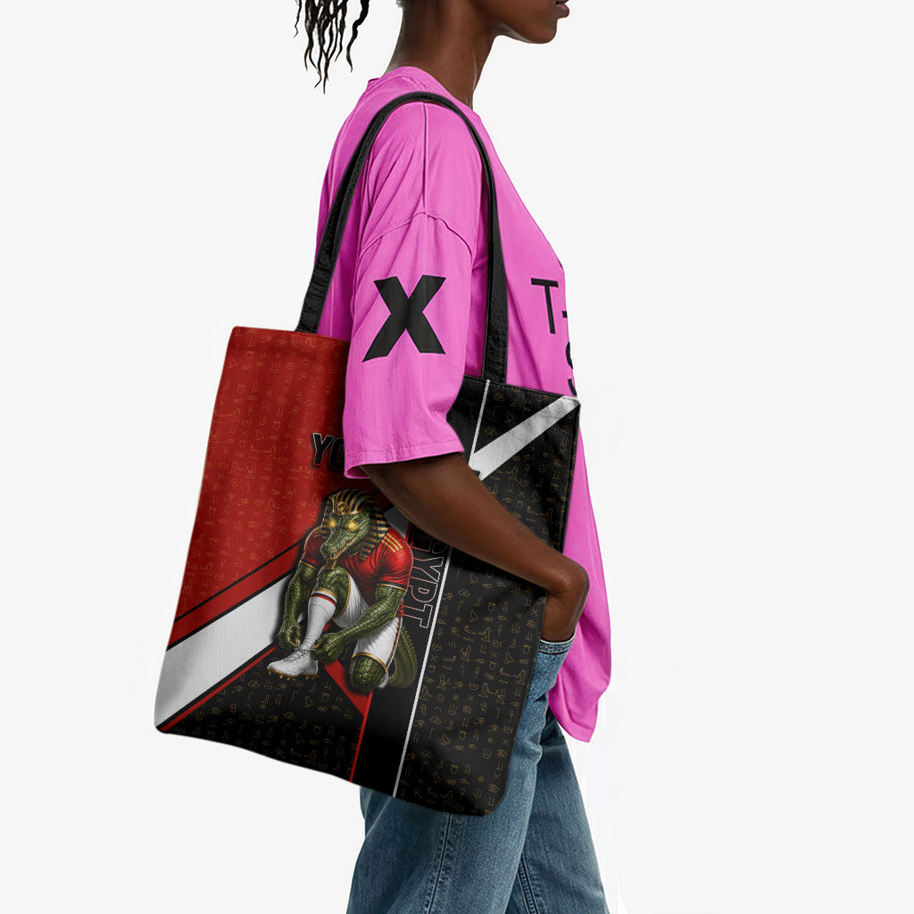 Personalized Egypt Soccer Sobek Crocodile Mascot Tote Bag Ancient Egyptian Hieroglyphic Stripe