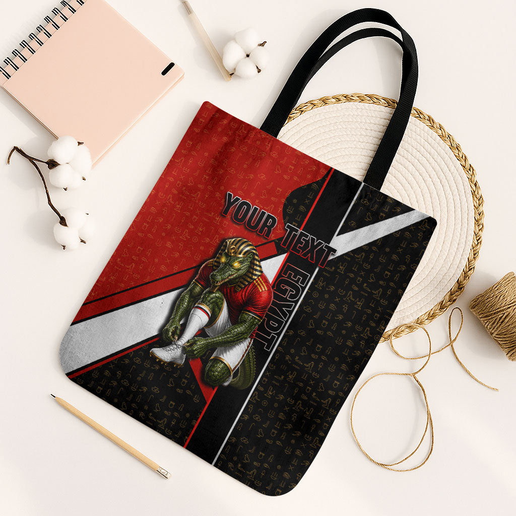Personalized Egypt Soccer Sobek Crocodile Mascot Tote Bag Ancient Egyptian Hieroglyphic Stripe