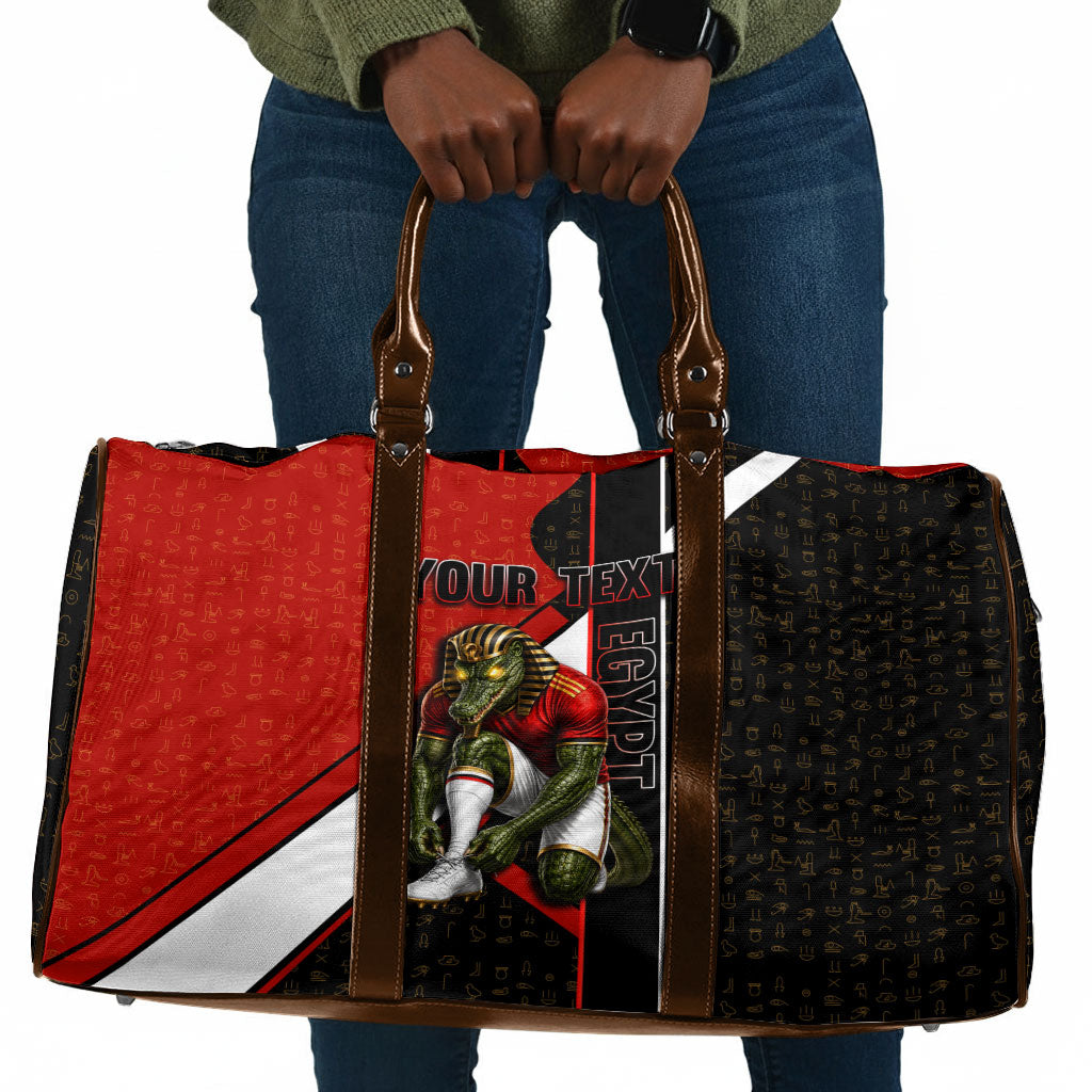 Personalized Egypt Soccer Sobek Crocodile Mascot Travel Bag Ancient Egyptian Hieroglyphic Stripe