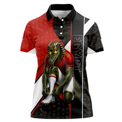 Personalized Egypt Soccer Sobek Crocodile Mascot Women Polo Shirt Ancient Egyptian Hieroglyphic Stripe