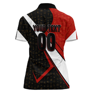 Personalized Egypt Soccer Sobek Crocodile Mascot Women Polo Shirt Ancient Egyptian Hieroglyphic Stripe