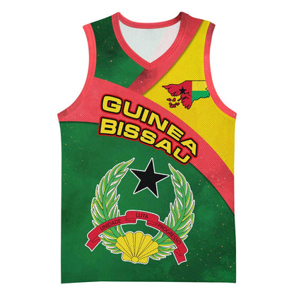 Guinea Bissau Basketball Jersey Green Yellow Red Swirl TS04