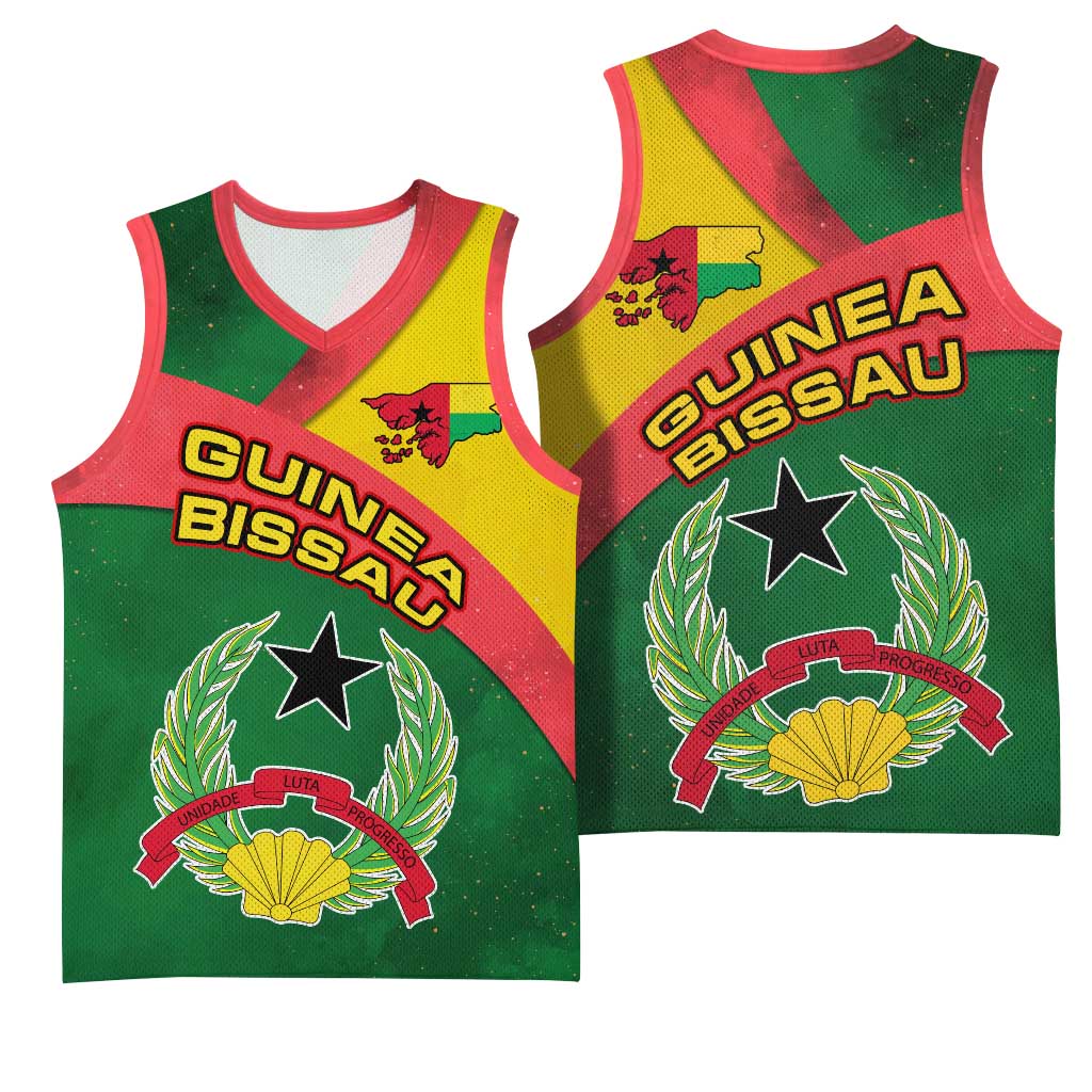 Guinea Bissau Basketball Jersey Green Yellow Red Swirl TS04