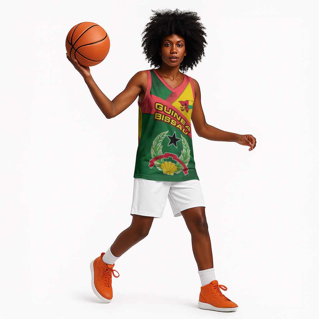 Guinea Bissau Basketball Jersey Green Yellow Red Swirl TS04