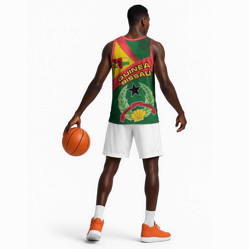 Guinea Bissau Basketball Jersey Green Yellow Red Swirl TS04