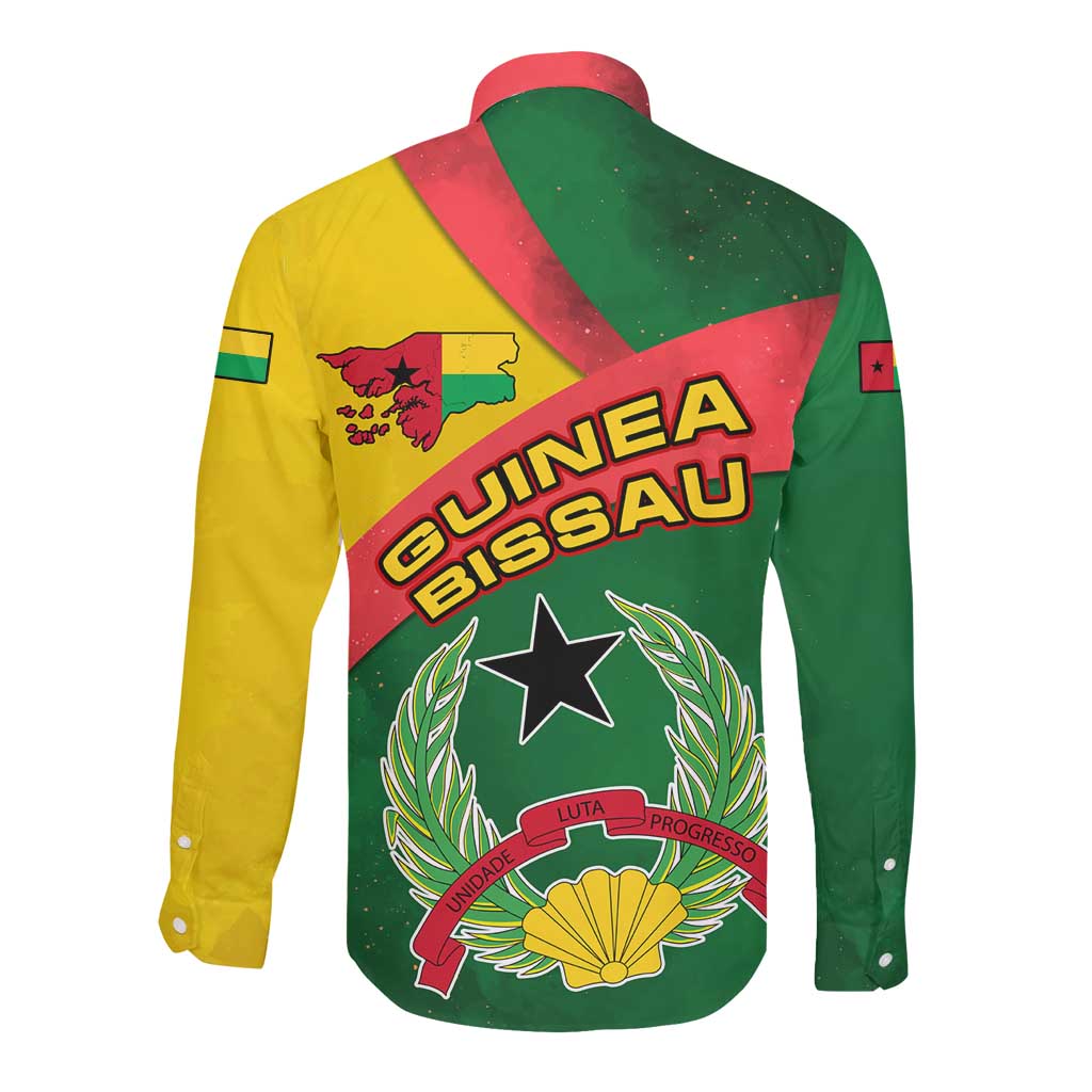 Guinea Bissau Long Sleeve Button Shirt Green Yellow Red Swirl - African Pride