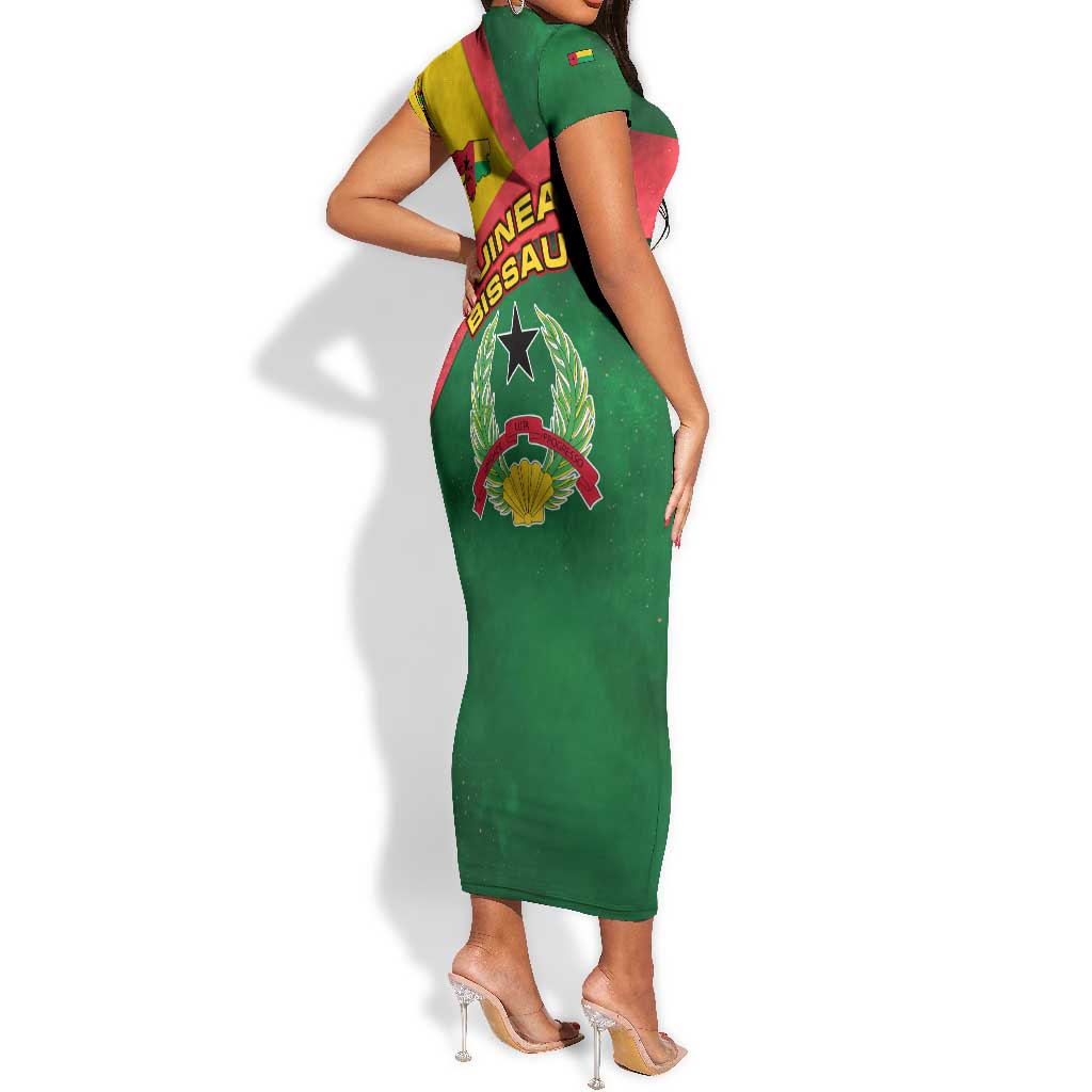Guinea Bissau Short Sleeve Bodycon Dress Green Yellow Red Swirl - African Pride