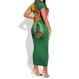 Guinea Bissau Short Sleeve Bodycon Dress Green Yellow Red Swirl - African Pride