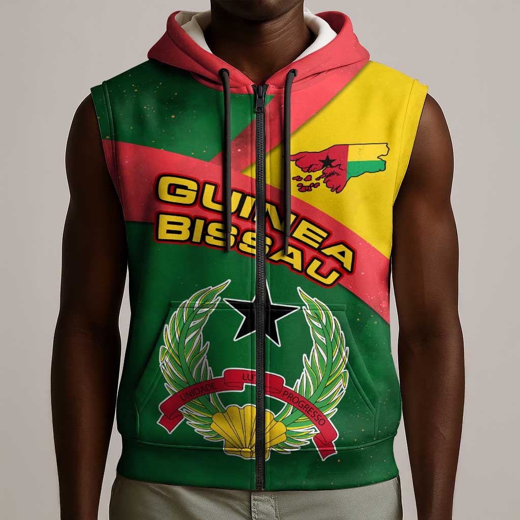 Guinea Bissau Sleeveless Zip Hoodie Green Yellow Red Swirl - African Pride