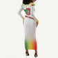 Guinea Bissau Long Sleeve Bodycon Dress White Green Red Gradient - African Pride