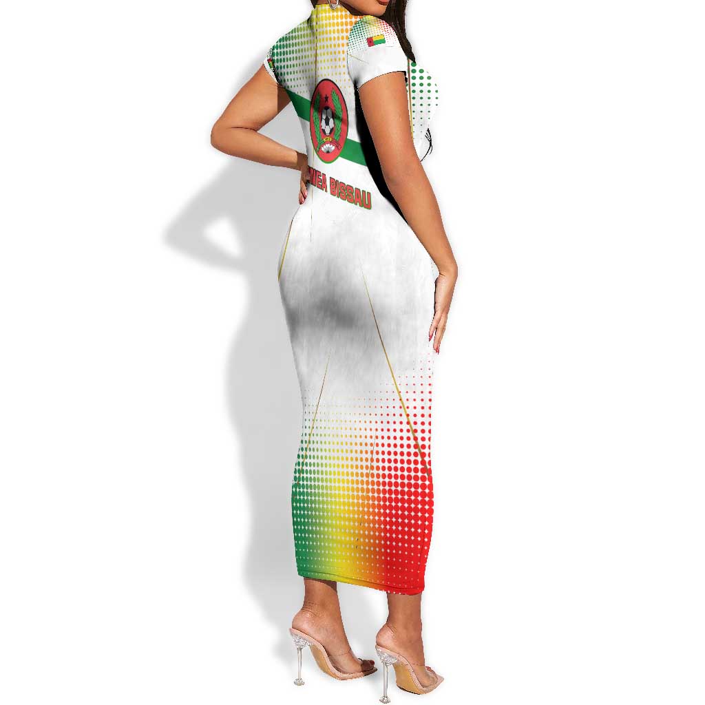 Guinea Bissau Short Sleeve Bodycon Dress White Green Red Gradient - African Pride