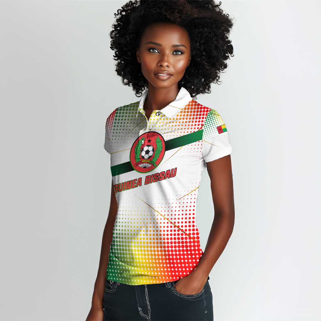 Guinea Bissau Women Polo Shirt White Green Red Gradient - African Pride
