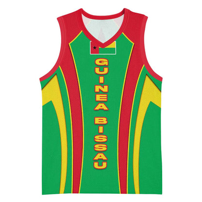 Guinea Bissau Basketball Jersey Red Green Yellow Stripe Design and Black Star TS04