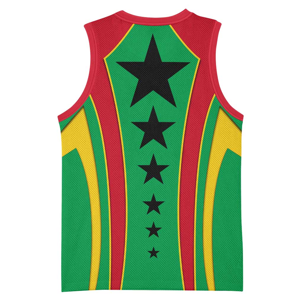 Guinea Bissau Basketball Jersey Red Green Yellow Stripe Design and Black Star TS04