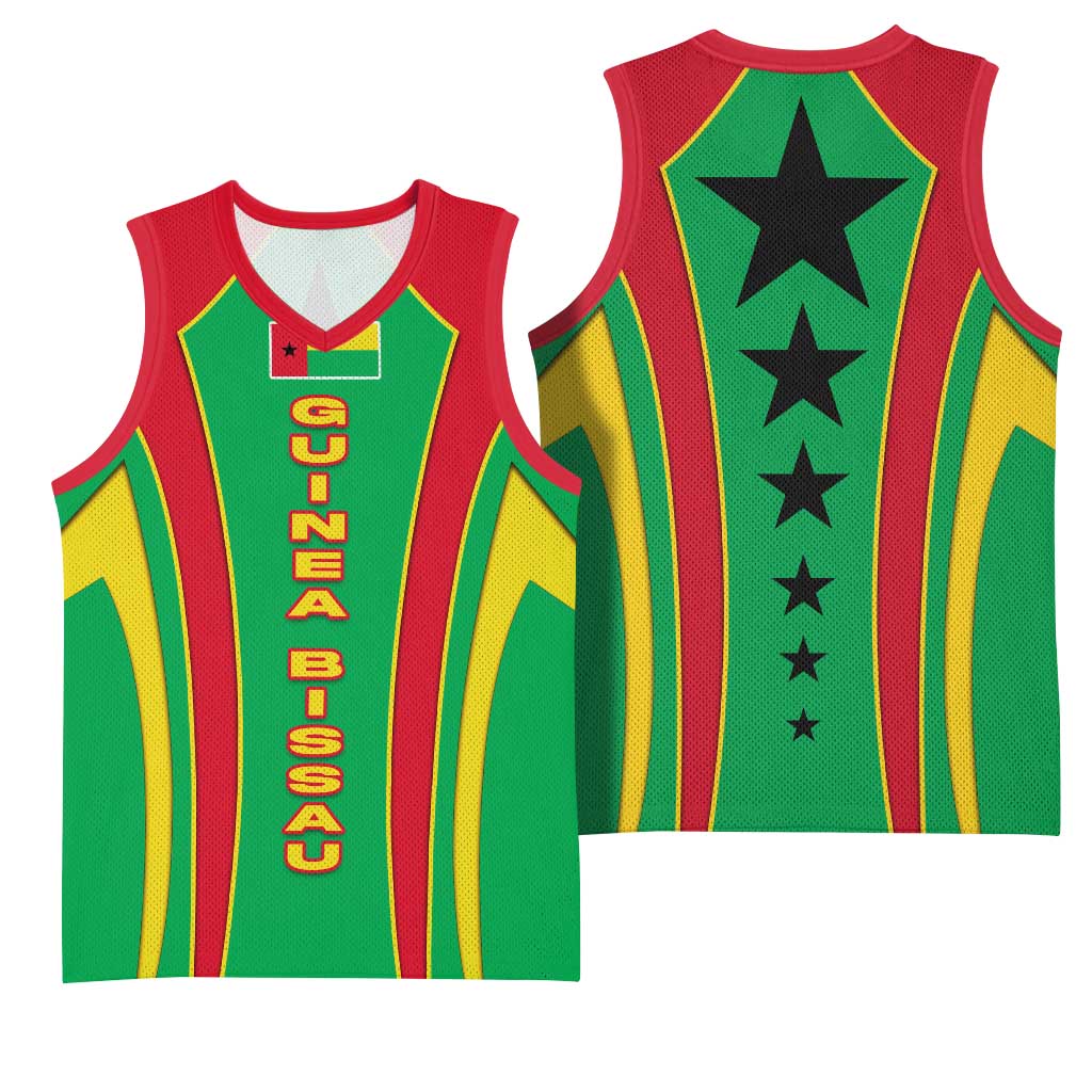 Guinea Bissau Basketball Jersey Red Green Yellow Stripe Design and Black Star TS04