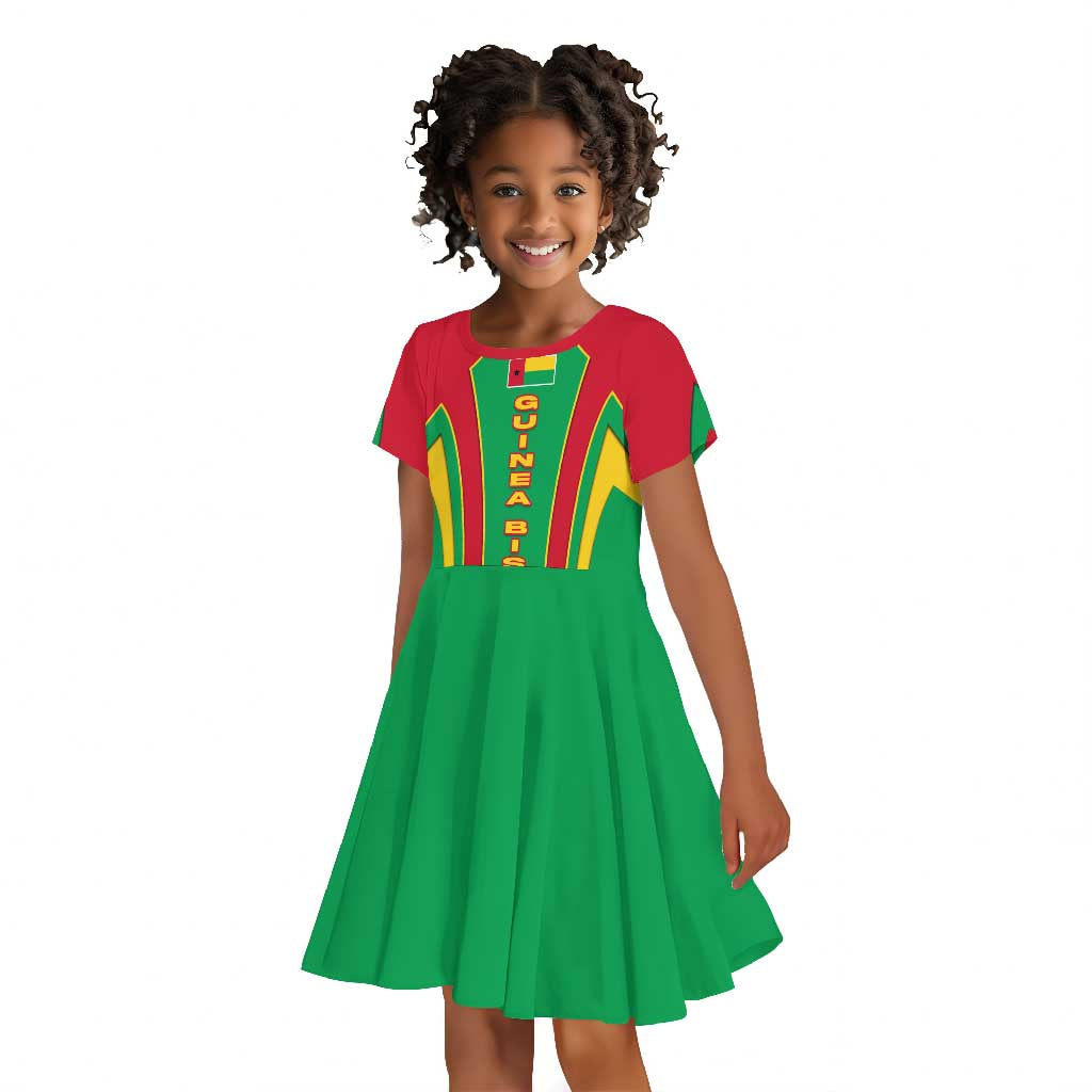 Guinea Bissau Kid Short Sleeve Dress Red Green Yellow Stripe Design and Black Star - African Pride