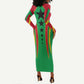Guinea Bissau Long Sleeve Bodycon Dress Red Green Yellow Stripe Design and Black Star - African Pride