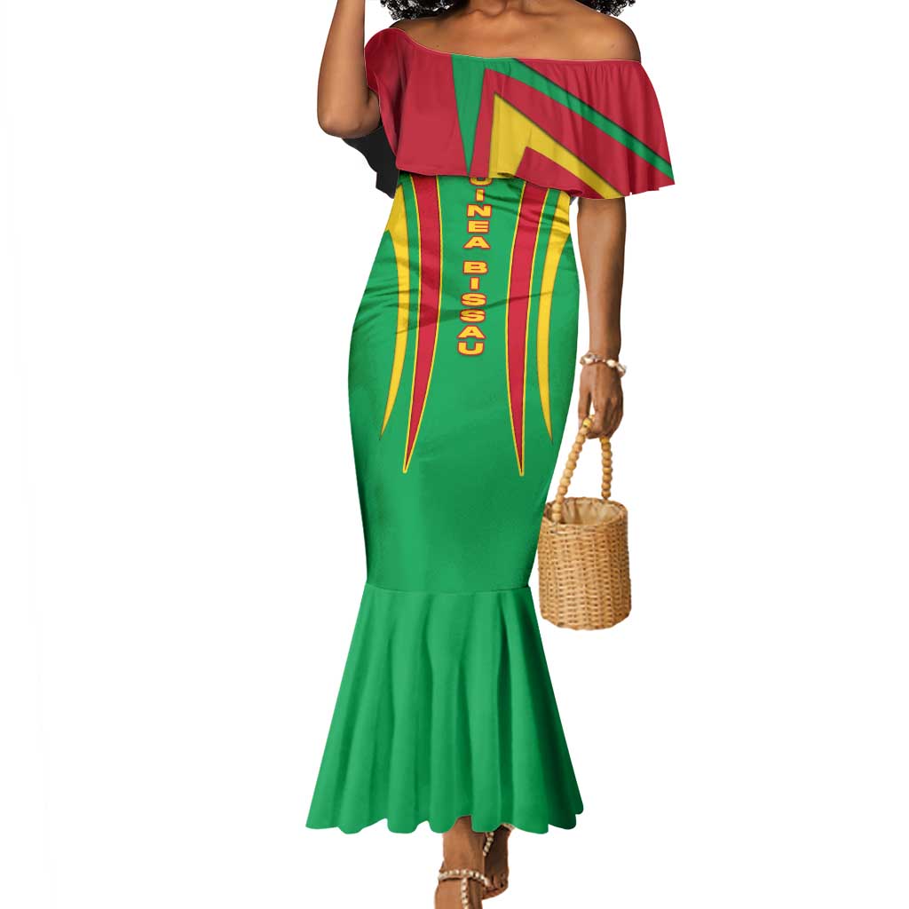 Guinea Bissau Mermaid Dress Red Green Yellow Stripe Design and Black Star - African Pride