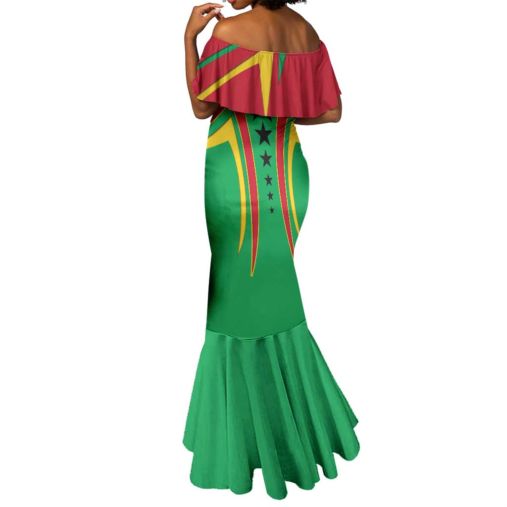Guinea Bissau Mermaid Dress Red Green Yellow Stripe Design and Black Star - African Pride