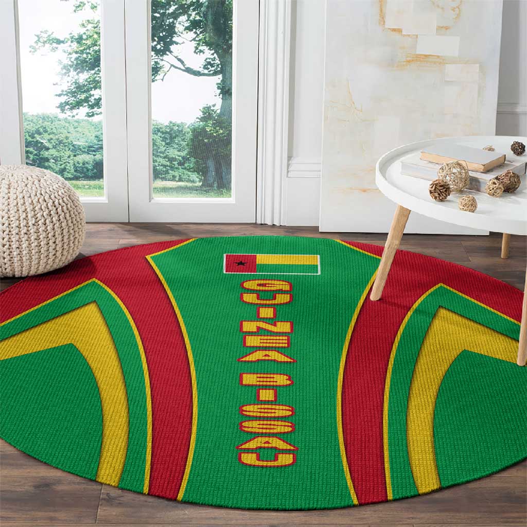 Guinea Bissau Round Carpet Red Green Yellow Stripe Design and Black Star - African Pride