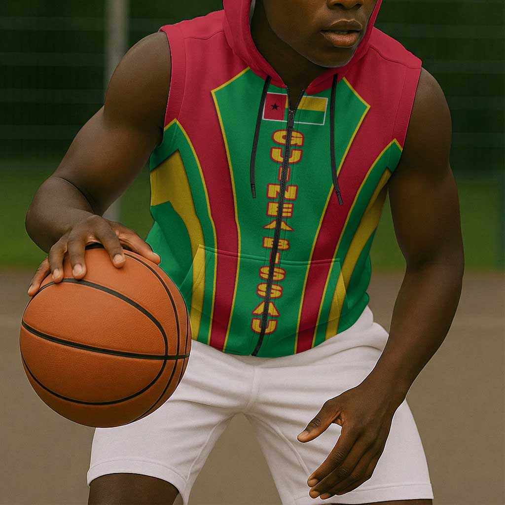 Guinea Bissau Sleeveless Zip Hoodie Red Green Yellow Stripe Design and Black Star - African Pride