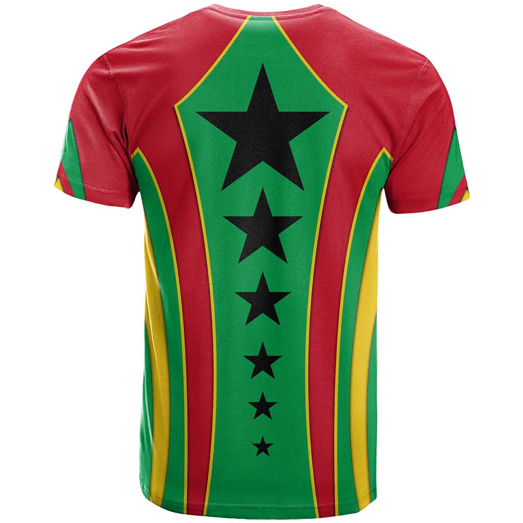 Guinea Bissau T shirt Red Green Yellow Stripe Design and Black Star - African Pride