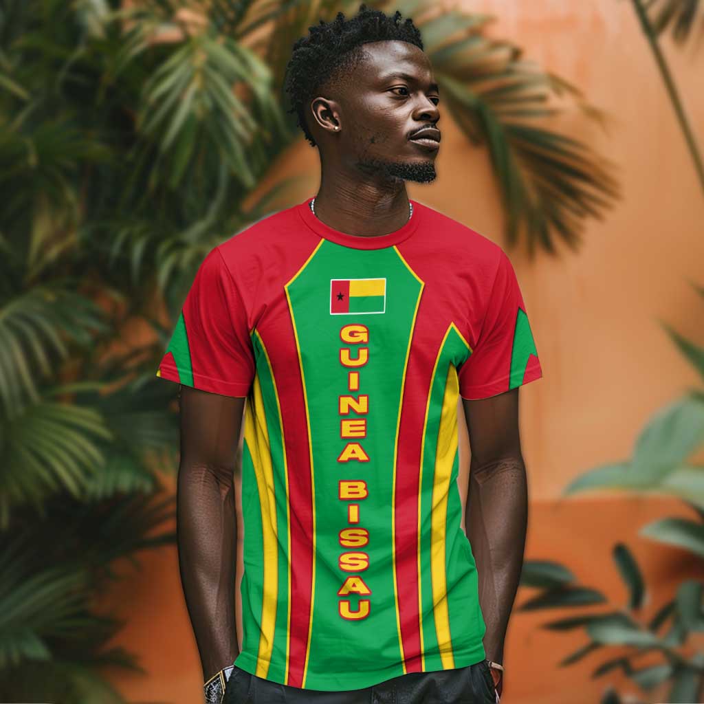 Guinea Bissau T shirt Red Green Yellow Stripe Design and Black Star - African Pride