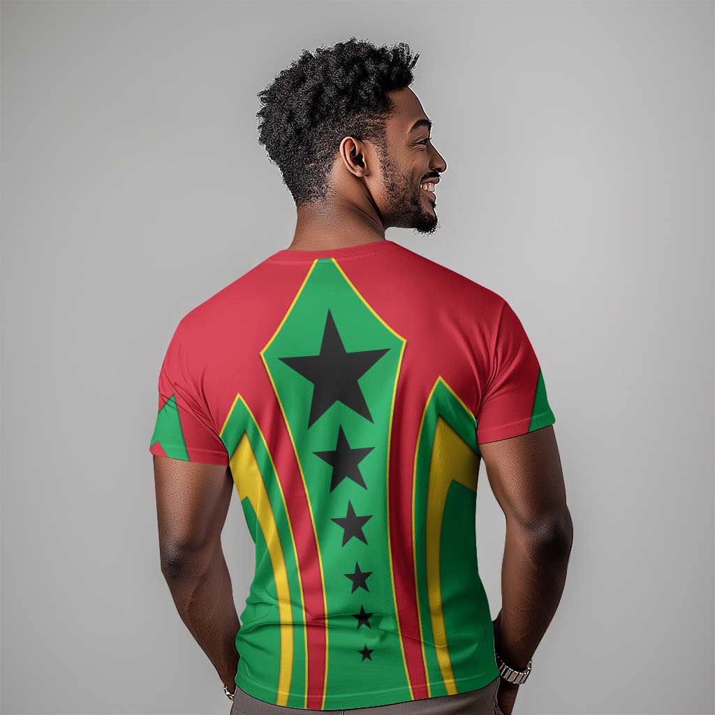 Guinea Bissau T shirt Red Green Yellow Stripe Design and Black Star - African Pride