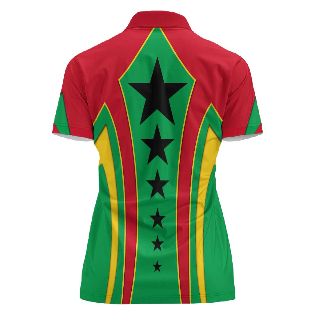Guinea Bissau Women Polo Shirt Red Green Yellow Stripe Design and Black Star - African Pride