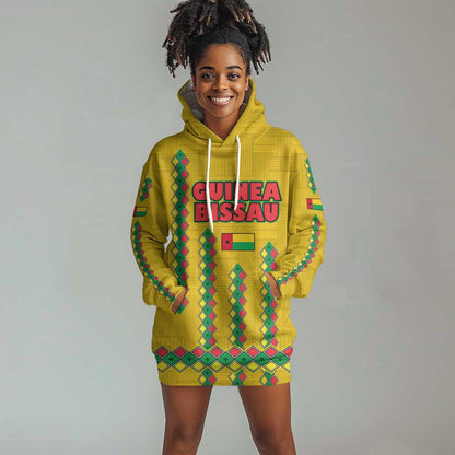 Guinea Bissau Hoodie Dress Yellow Tribal Geometric Design and National Flag - African Pride
