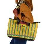 Guinea Bissau Leather Tote Bag Yellow Tribal Geometric Design and National Flag - African Pride