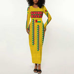Guinea Bissau Long Sleeve Bodycon Dress Yellow Tribal Geometric Design and National Flag - African Pride