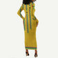 Guinea Bissau Long Sleeve Bodycon Dress Yellow Tribal Geometric Design and National Flag - African Pride