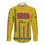 Guinea Bissau Long Sleeve Button Shirt Yellow Tribal Geometric Design and National Flag - African Pride