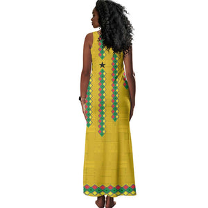 Guinea Bissau Tank Maxi Dress Yellow Tribal Geometric Design and National Flag - African Pride