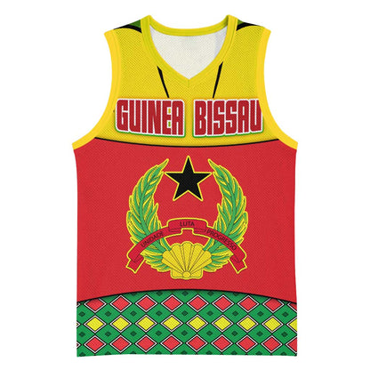 Guinea Bissau Basketball Jersey Red Yellow Green Geometric TS04