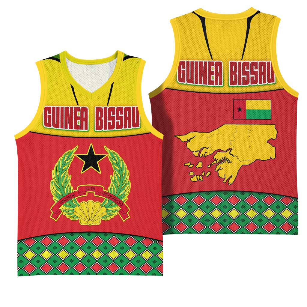 Guinea Bissau Basketball Jersey Red Yellow Green Geometric TS04