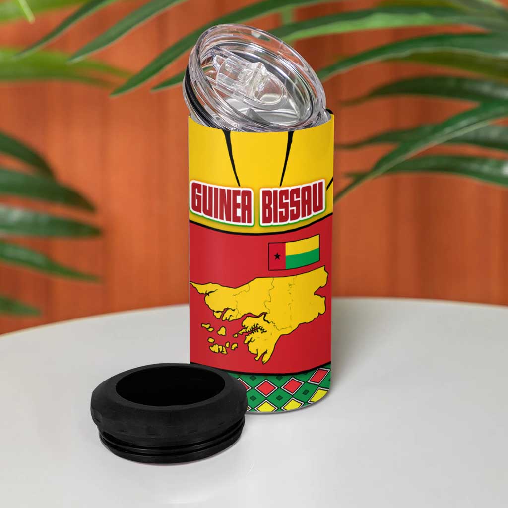 Guinea Bissau 4 in 1 Can Cooler Tumbler Red Yellow Green Geometric - African Pride