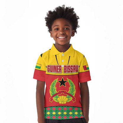 Guinea Bissau Kid Polo Shirt Red Yellow Green Geometric - African Pride