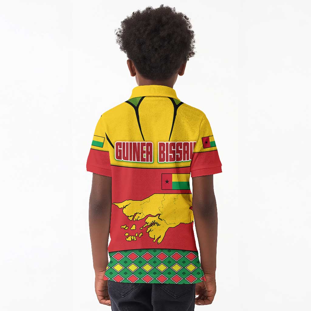 Guinea Bissau Kid Polo Shirt Red Yellow Green Geometric - African Pride