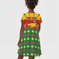 Guinea Bissau Kid Short Sleeve Dress Red Yellow Green Geometric - African Pride
