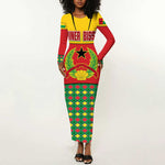 Guinea Bissau Long Sleeve Bodycon Dress Red Yellow Green Geometric - African Pride