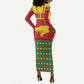 Guinea Bissau Long Sleeve Bodycon Dress Red Yellow Green Geometric - African Pride