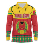 Guinea Bissau Long Sleeve Polo Shirt Red Yellow Green Geometric - African Pride